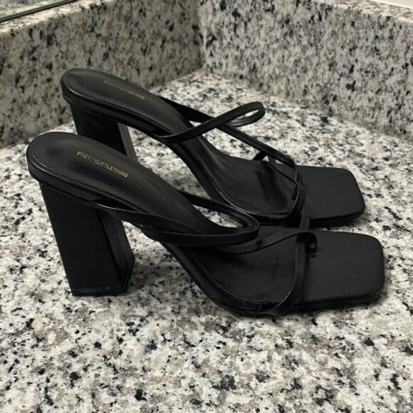PrettyLittleThing Strappy Black Block Heels - Picture 1 of 5